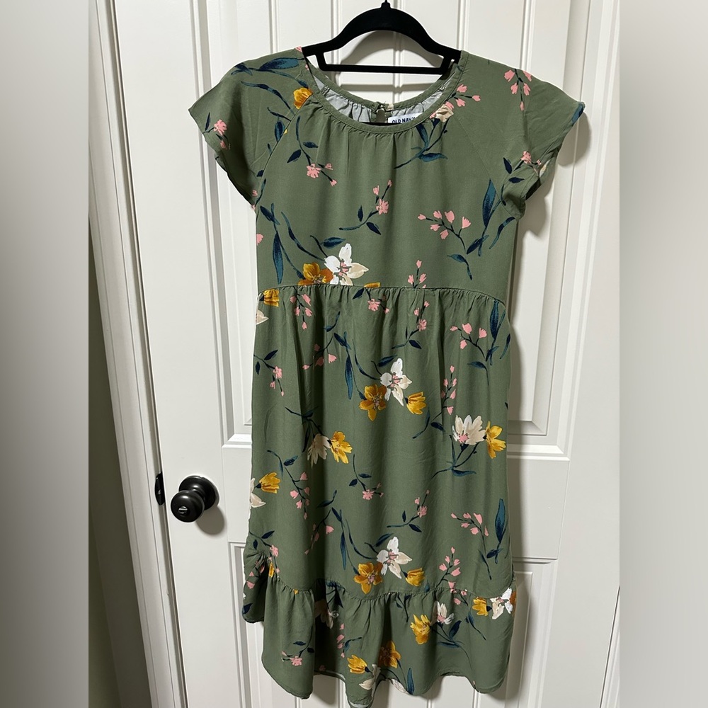 Old Navy Olive Floral Kids Dress